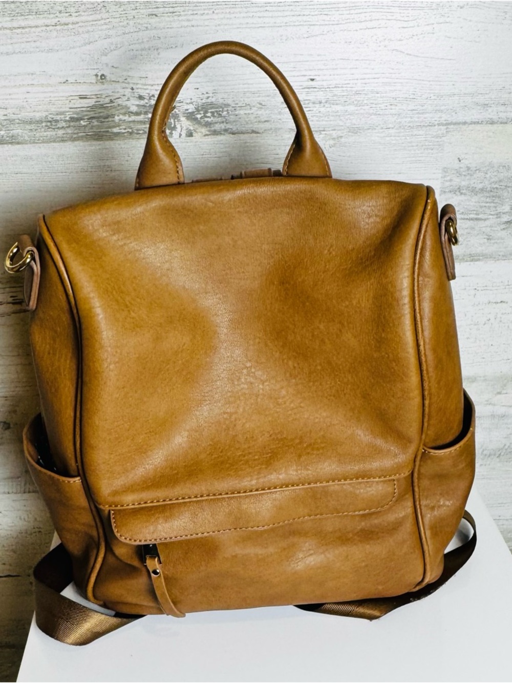 Madison West Brown Faux Leather Backpack Purse Convertible Shoulder Bag